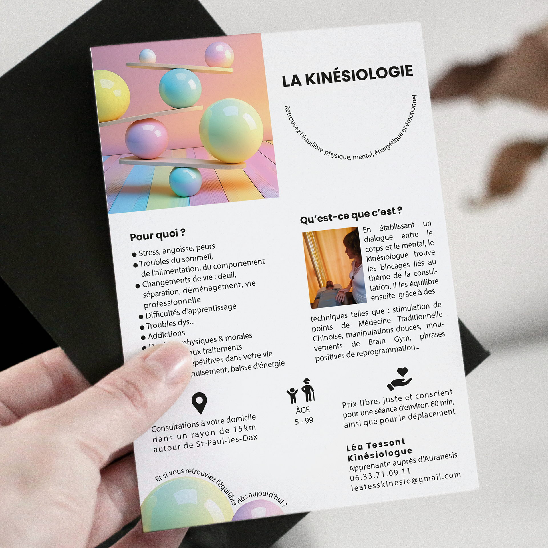 Flyer de présentation pour une kinésiologue